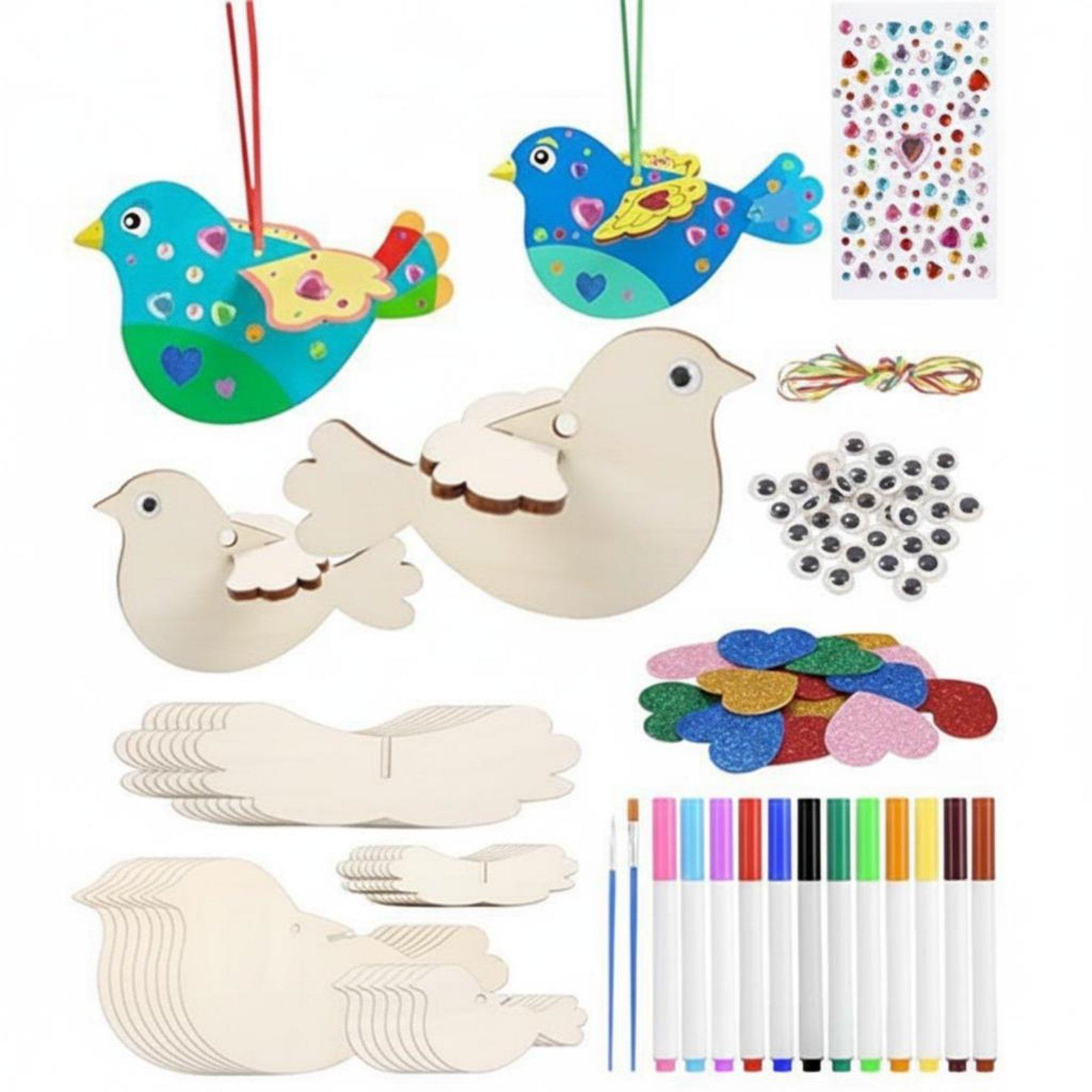 Kids Toys Home - 8 Pieces 3D Wooden Bird Craft