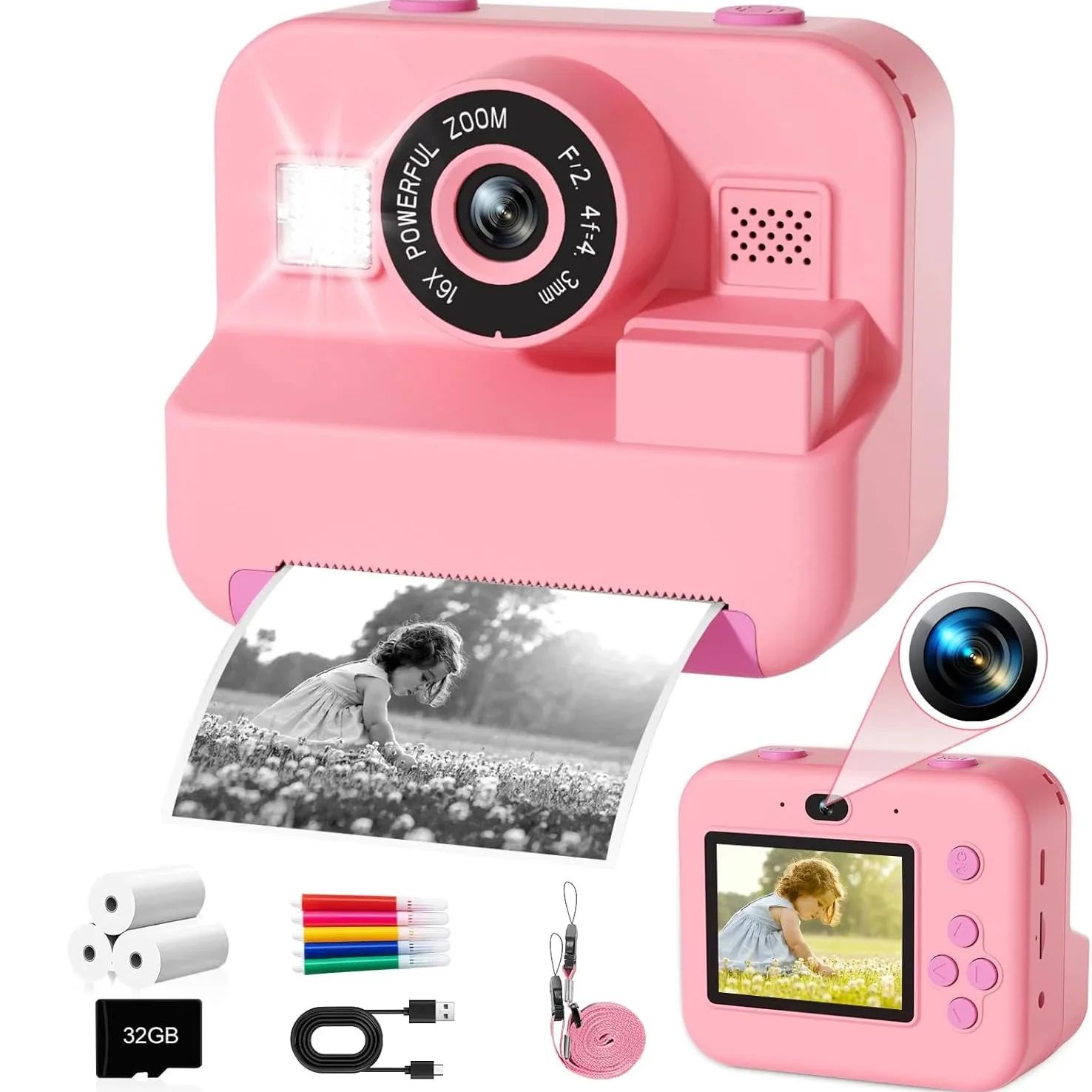newInstant Print Camera With 3 - Kids Toys Top View 评论和价格